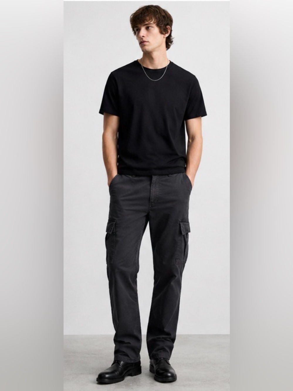 Zara Black Straight Fit Cargo Pants with Flap Pockets